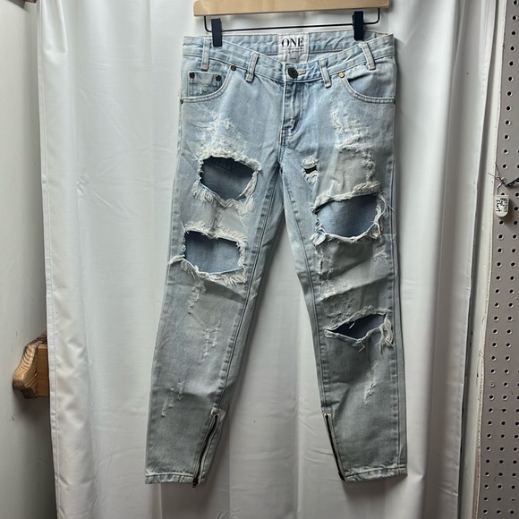 One Teaspoon Denim - One by One Teaspoon Trashed Free Birds Low Waist Rigid Skinny Leg Jeans- 26